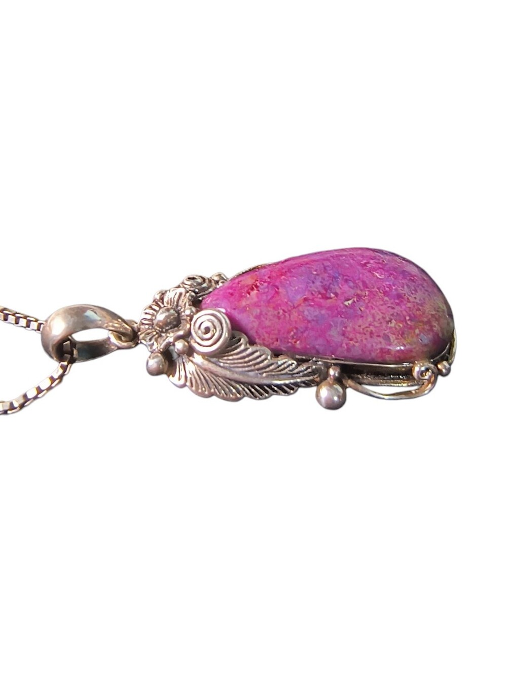 Sterling Silver Purple Teardrop Pendant Necklace With Italy Sterling Chain - Picture 7 of 11